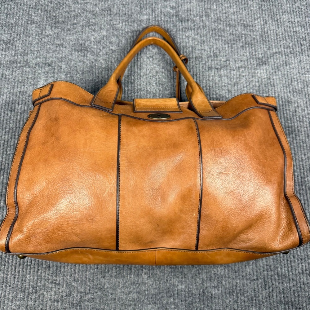 Fossil Long Live Vintage Leather Tote Bag Womens Brown Key Lock Satchel Handbag - Picture 2 of 16